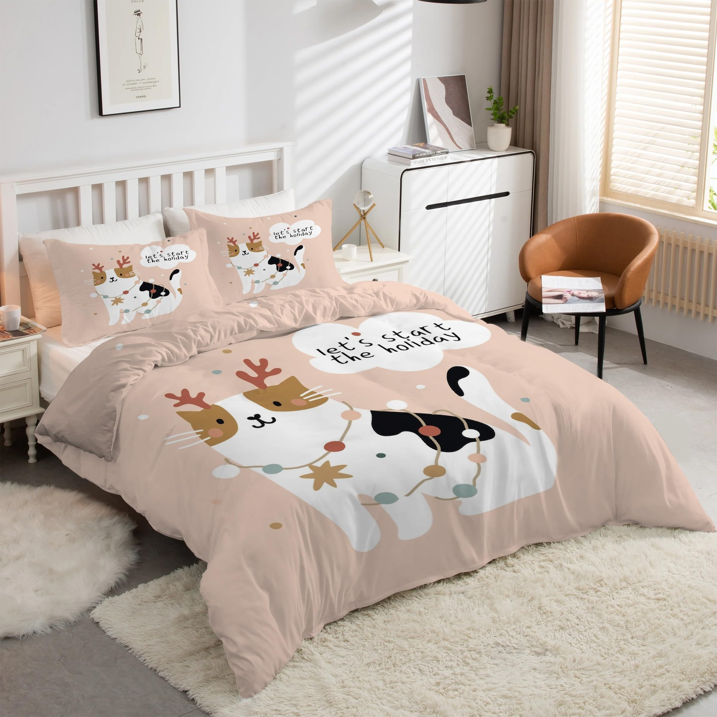 Housse de couette chat caricatural pour égayer vos nuits, parure douce 240 x 260