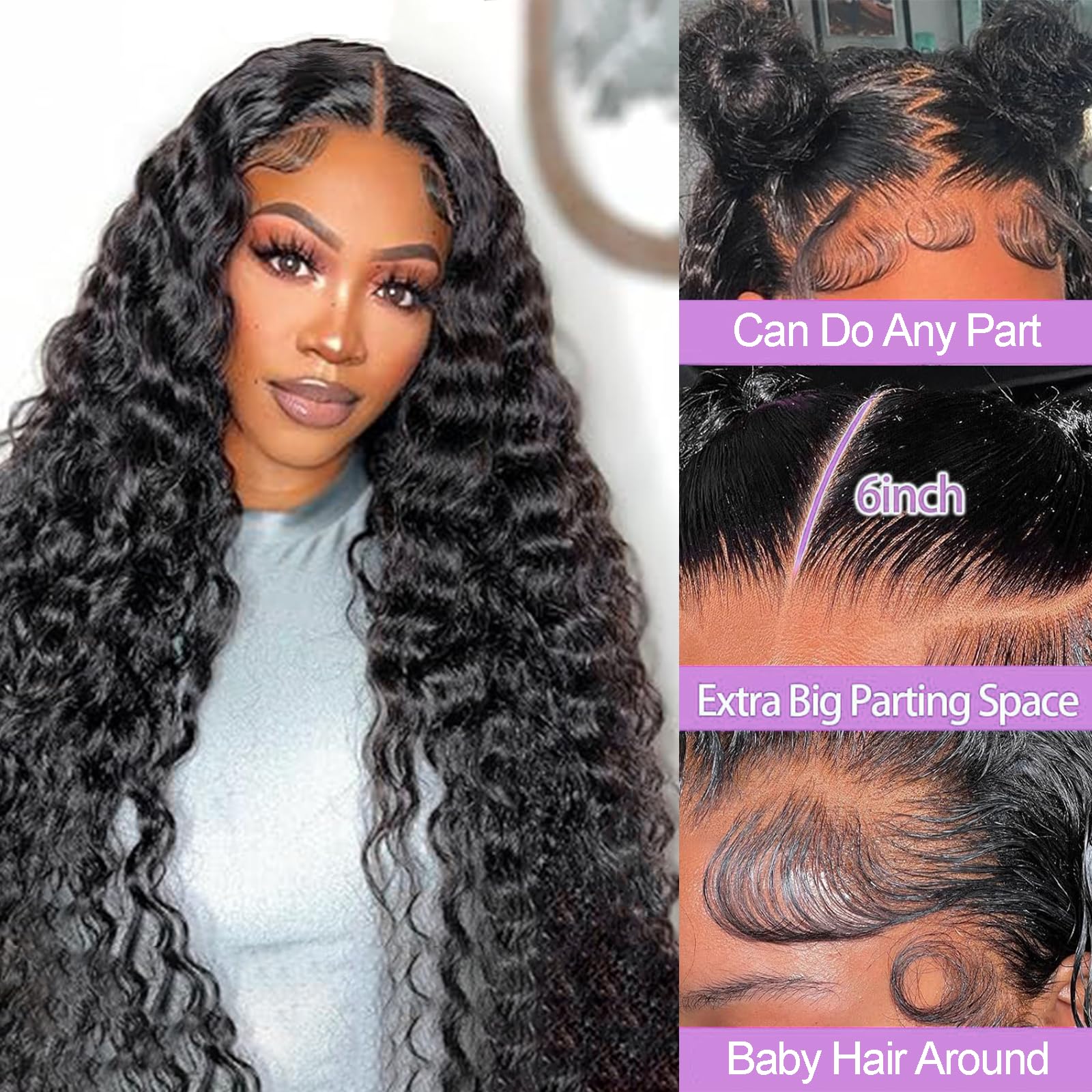 Deep Wave 13x6 Lace Front Wig Human Hair, 200% Density