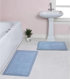 Home Weavers Luxury Collection 100% Cotton Reversible Bathroom Rugs Set, Washable Rug, Soft Cotton Extra Soft and Absorbent Bath Rug, Kitchen Mat, 2 Piece Set(M+L), Blue