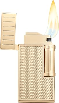 Colibri Julius Double Flame Butane Flint Cigar Lighter with Diamond-Pattern Case, Windproof & Refillable, Cigar Enthusiasts Choice with Blue Fuel Window and Adjustable Flame Gold