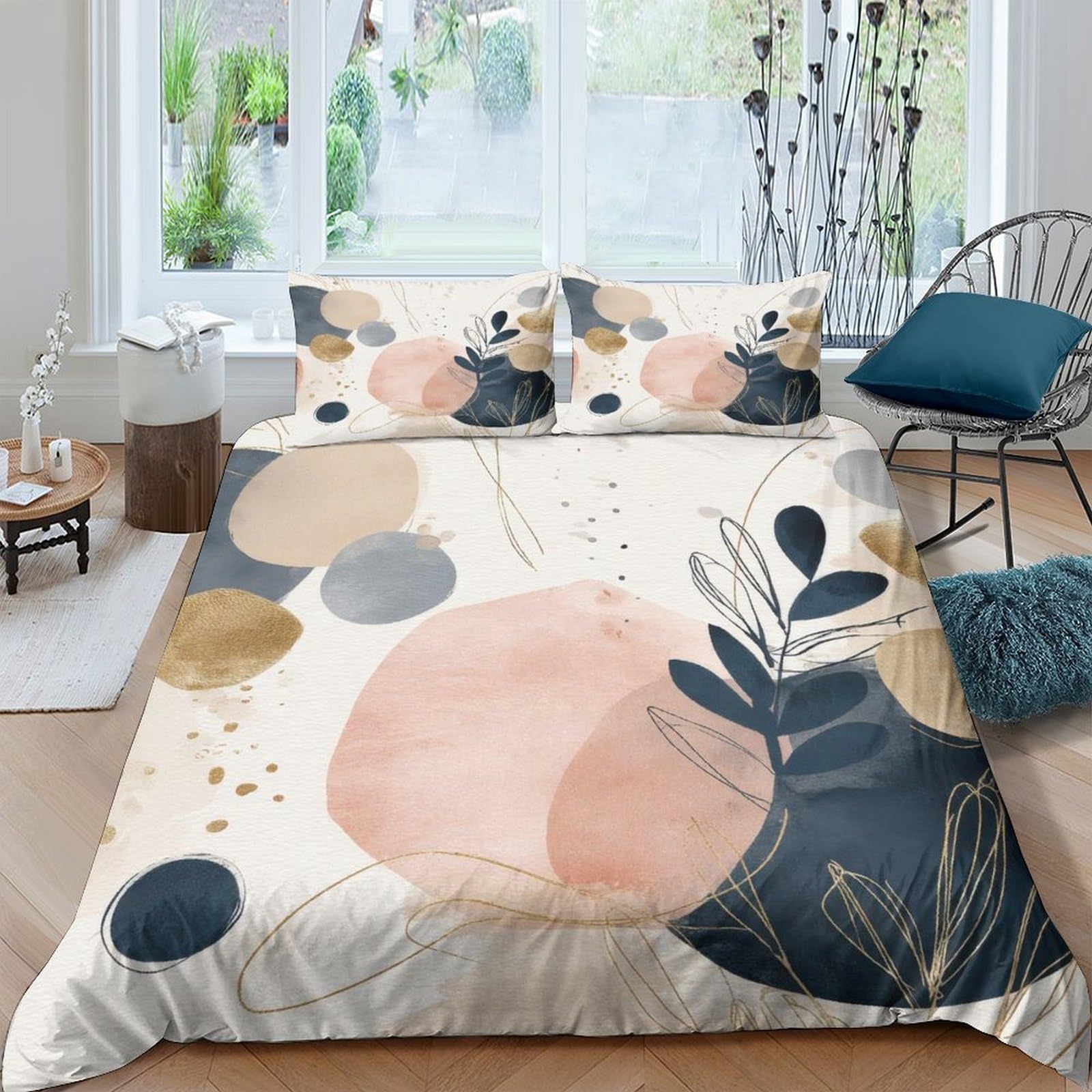 Ctjqhvkz Style-3 3D Printed Abstract Watercolor Fitted Sheet Microfiber Soft Breathable Geometric Leaf Bed Cover For Bedroom Living Dorm Decor Single（135X200cm）