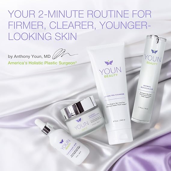 YOUN Beauty 2 Minutes 5 Years Younger Skin Care System by Dr. Anthony Youn Anti-Aging Skincare Set: Vitamin C Serum, Retinol Moisturizer, Green Tea Facial Cleanser & Wash-Off Exfoliating Cream