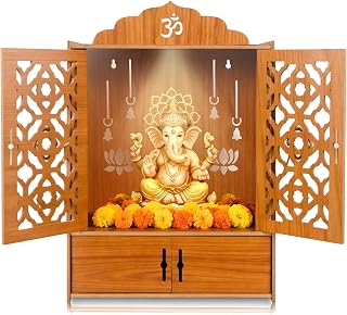 GLUN® Pack of 1 Wooden MDF Temple Mandir for Home & Shops, Size 17x11x10 Inch 1 Piece LED Light & Complete Wall Mount Kit ... Price In India