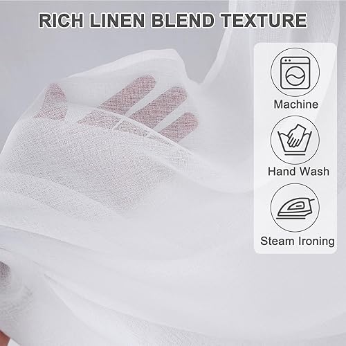 Miniatura 3 de Tony's collection Cortinas traslúcidas blancas de 84 pulgadas de largo, 2 paneles de cortinas filtrantes de luz con textura de lino para sala de