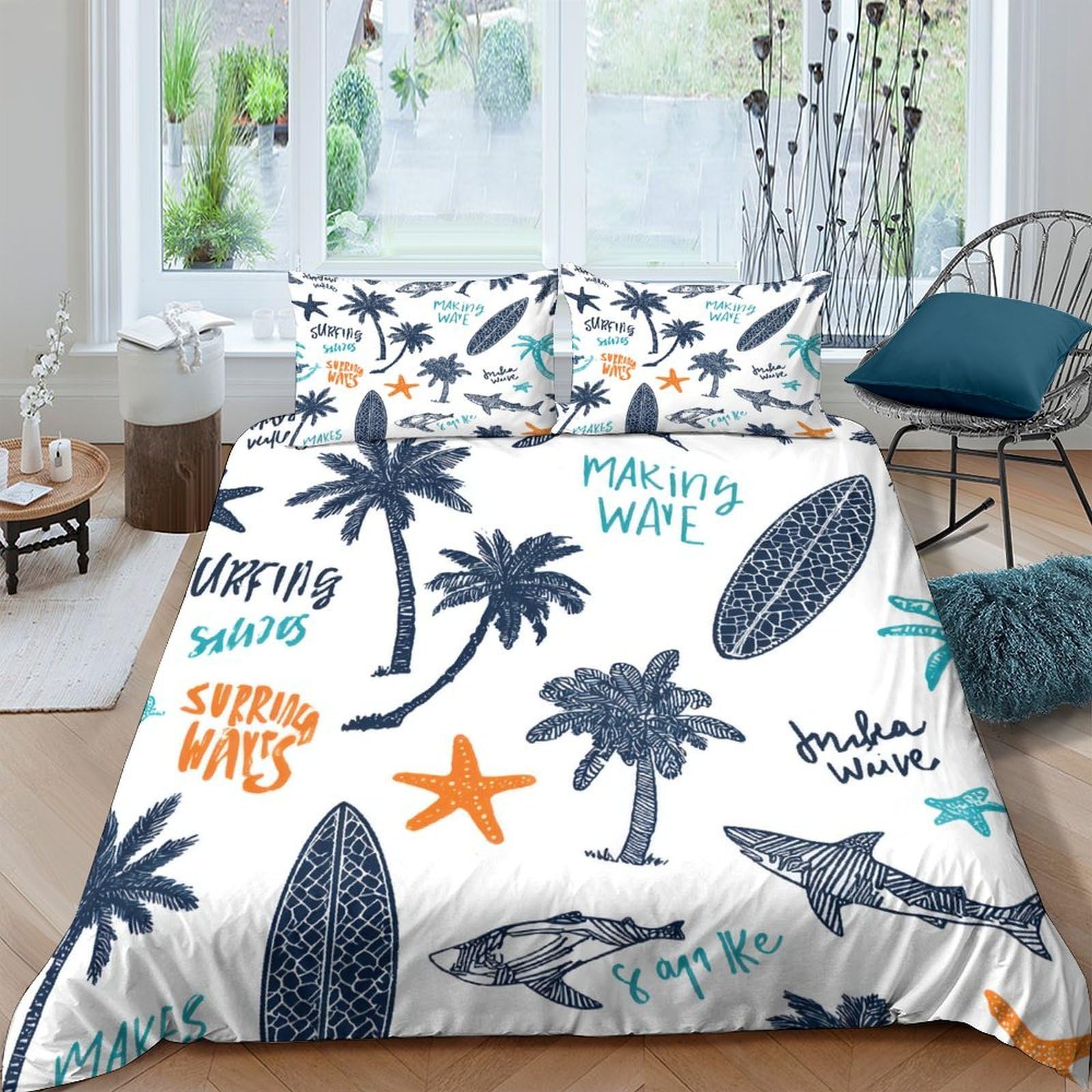Ctjqhvkz Style-3 3D Printed Tropical Palm Fitted Sheet Microfiber Surf Beach Mattress Cover For Bedroom Dorm Decor Protection Single（135X200cm）