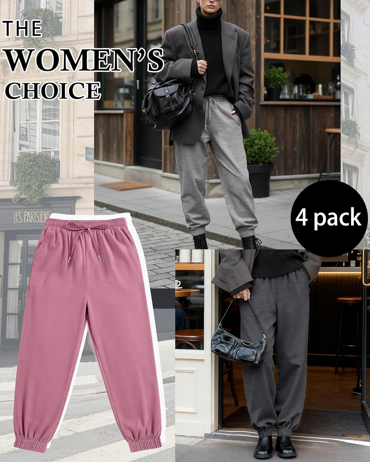 4 Pack Women's Plus Size Sweatpants Drawstring Loose Fit Joggers Comfy Casual Athletic Yoga Pants with Pockets - Image 5