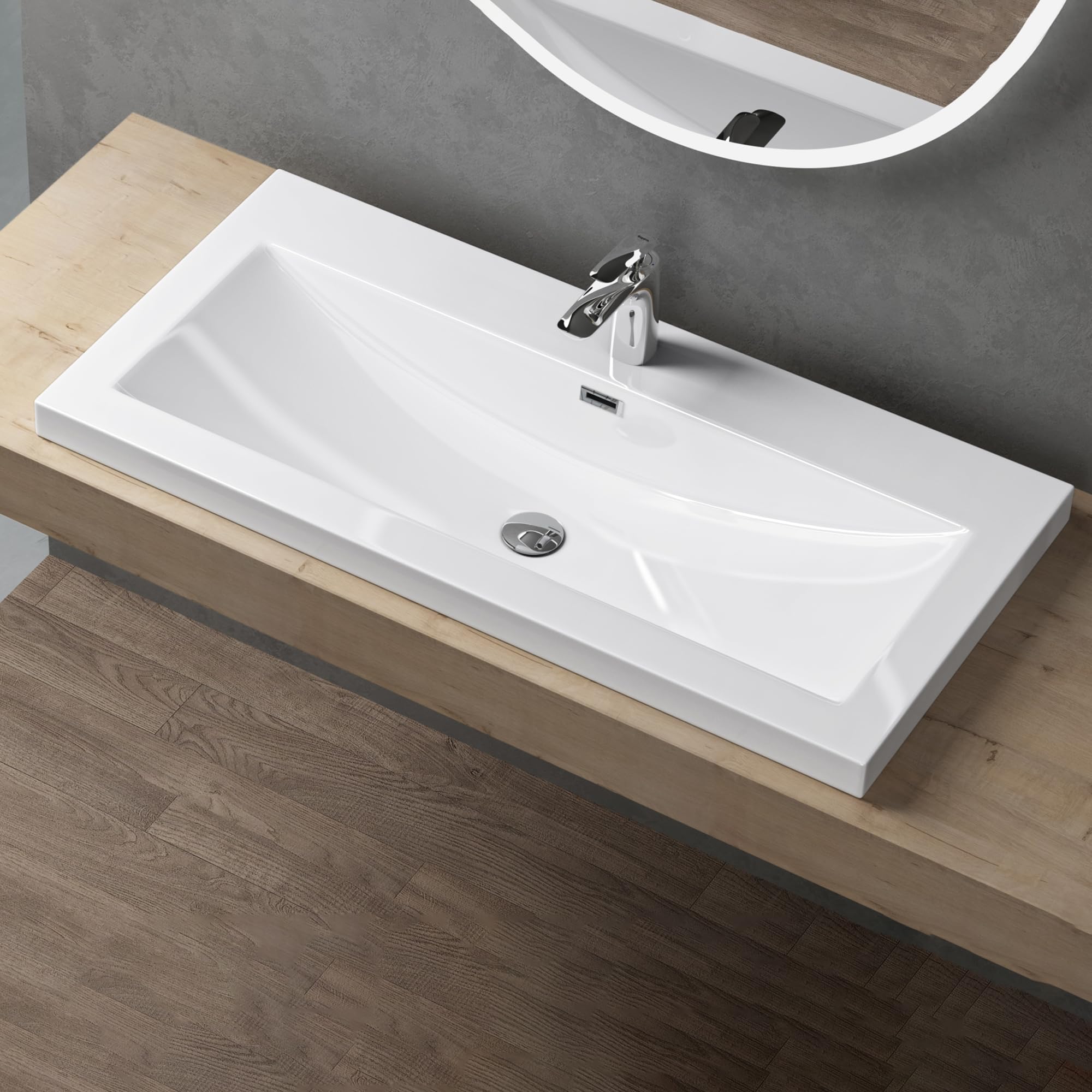 doporro Lavabo Vasque Blanc 100cm à Encastrer Colossum01 Fonte Minérale Solid Surface 100x48x13cm