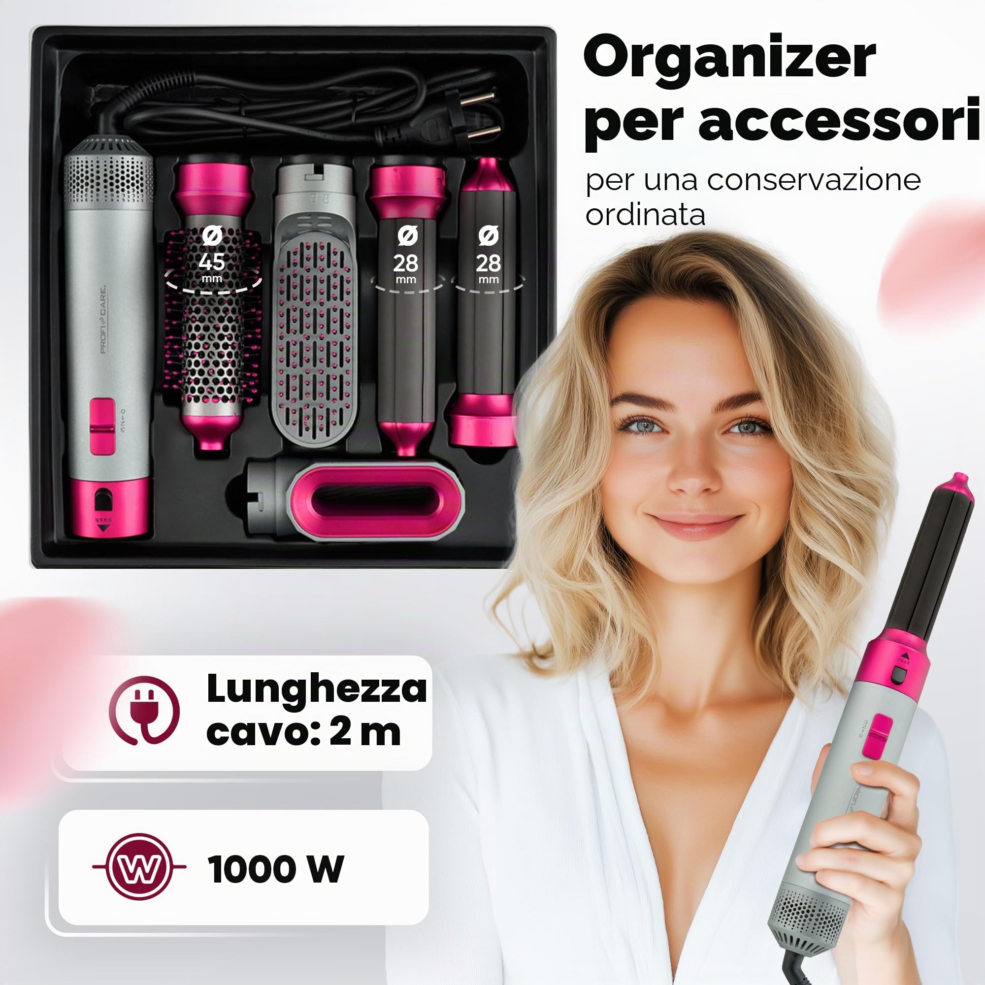 Piastra ad aria calda 1000W Grigio Rosa Proficare PC-HAS3132-GRY