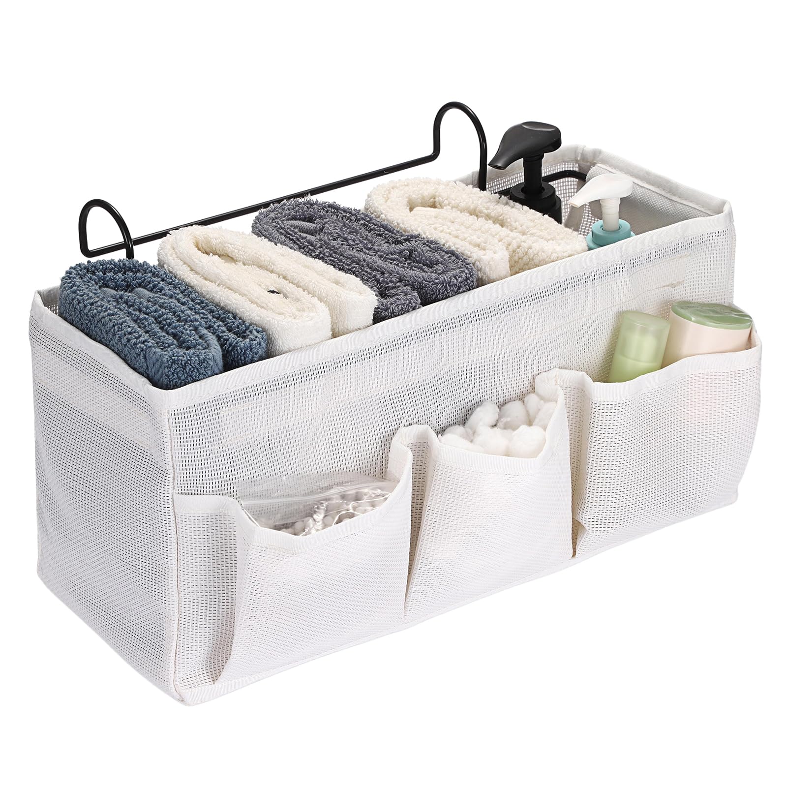 IGNPION Net Bedside Pocket, Bunk Bed Organiser Caddy, Mulit-purpose Hanging Storage Bag for Home Office School Dorm Hospital (White)