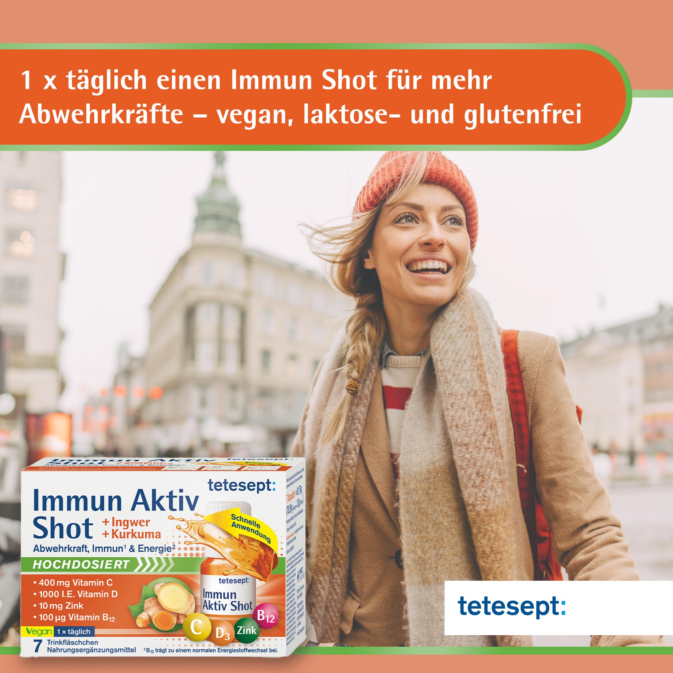 tetesept Immun Aktiv Shot Ingwer Kurkuma + Heiße Zitrone [21 Trinkfläschchen und 10 Beutel Heiße Zitrone] Hochdosiert mit Vitamin C D Zink B12 Zur Unterstützung des Immunsystems