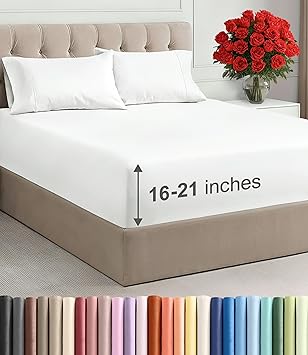 Extra Deep Pocket Queen Size Sheet Set - 4 Piece Breathable & Cooling Bed Sheets - Hotel Luxury Bedding with 16 to 21 inch Extra Deep Pockets - Ultra-Soft, Fade & Wrinkle Resistant - Oeko-Tex - White