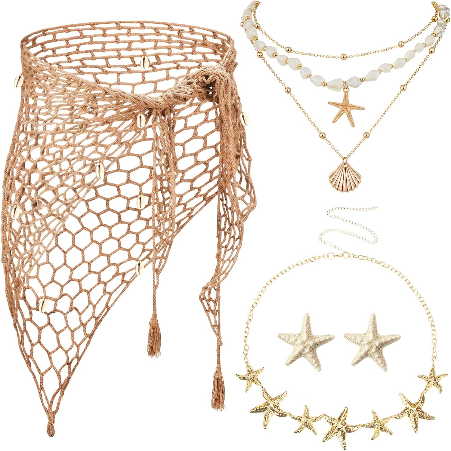 Huquary 5 Pcs Mermaid Accessories Set Women Beach Crochet Cover up