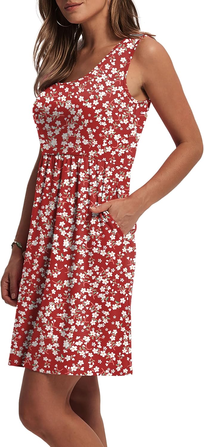 WIHOLL Women's Summer Dress 2026 A-Line Sleeveless Casual Sundress with Pockets Floral/Solid - Image 4