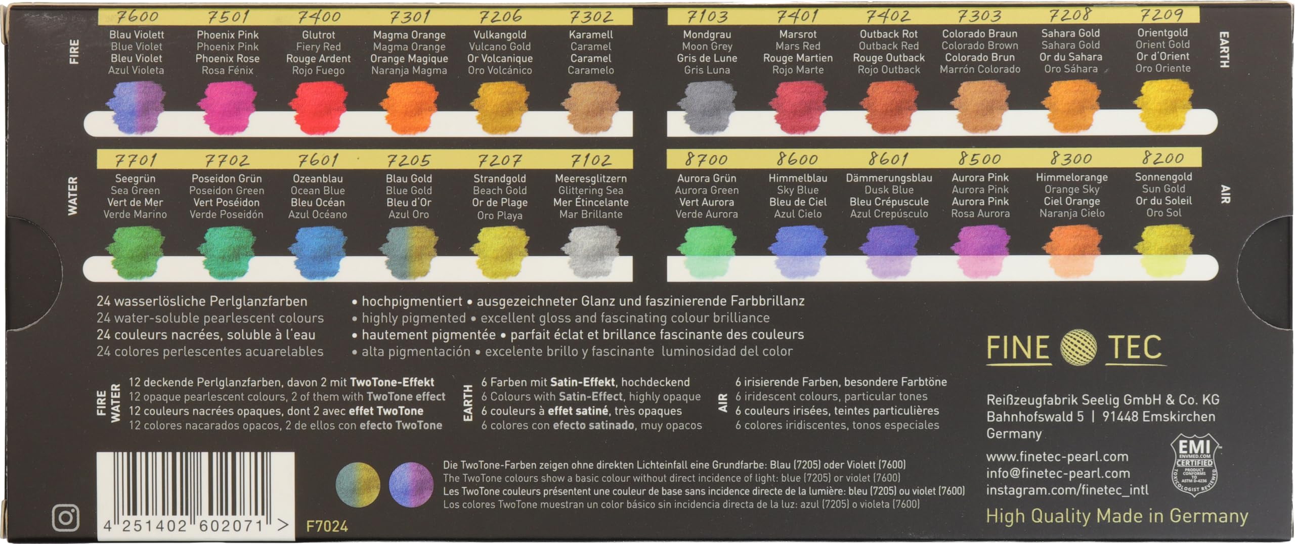 FINETEC® Premium set de acuarelas nacaradas | 24 colores (F7024)