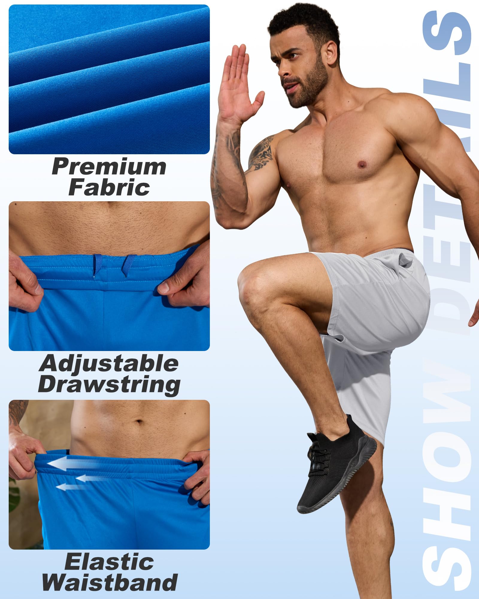 BALENNZ Herren-Basketball-Shorts mit Taschen, Herren-Shorts, athletisch, Fitnessstudio, Workout, Laufen, schnelltrocknend, Sportbekleidung, 7 Stück