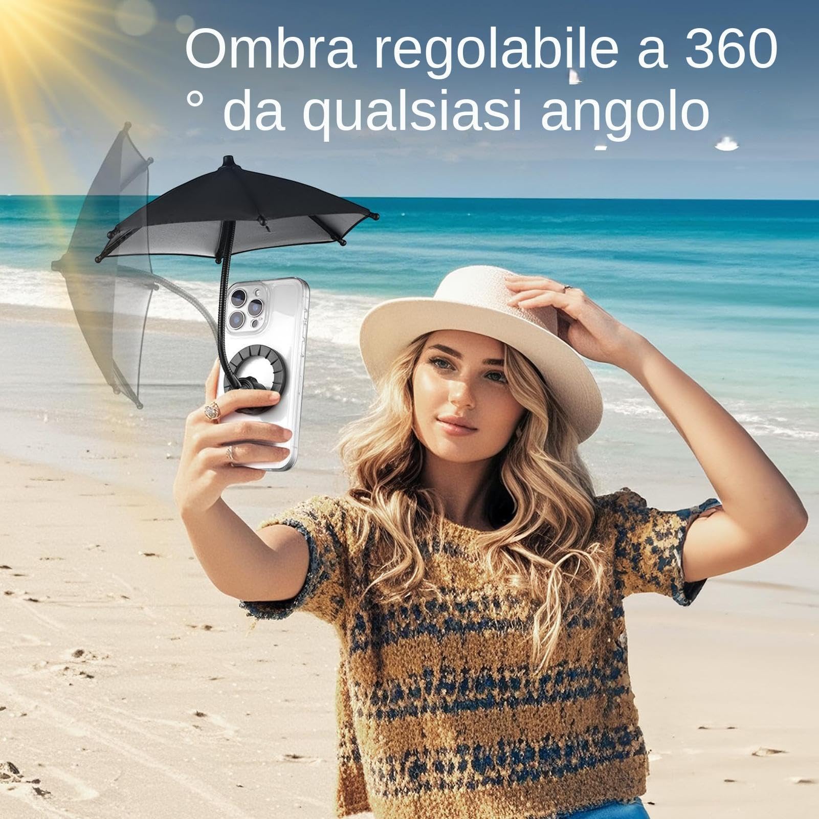 Generico Ombrellino Magnetico Per Cellulare, Parasole Cellulare Regolabile, Mini Ombrello Telefono Per Sole E Pioggia Bici Moto