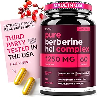 Berberine Supplement 1250mg Potent Botanical Capsules for Weight Management with Bitter Melon and Banaba Leaf - HCl from Barberry Extract- 30 Servings