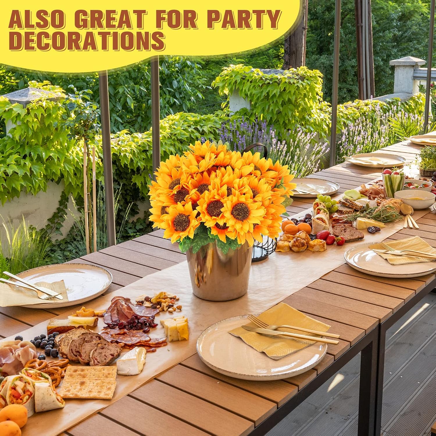 Roshtia 30 Bunches Sunflower Artificial Flowers, Each with 7 Heads, 11.8'' High Bride Holding Silk Bouquet Sunflower Decor Centerpieces for Tables Party Wedding Home Decor Craft