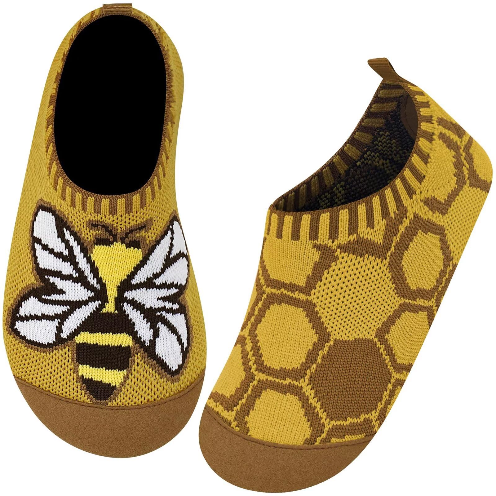 Kyopp Hausschuhe Kinder für Junge mädchen Atmungsaktive Hüttenschuhe Barfußschuhe Kinder Rutschfest Pantoffeln (Biene 26/27EU)