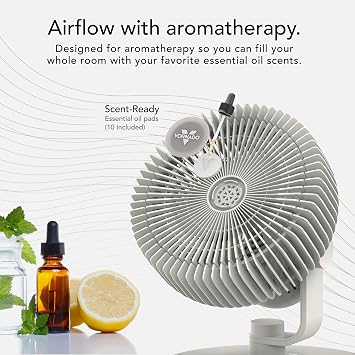Vornado REFRESH 8 Table Fan with Aromatherapy Scent Pads, Swiveling Base, Easy to Clean, 3 Speed Settings, 45-Degree Tilt, Optimized Fan Sound for Sleep, Electric Fan for Bedroom, Office, Home