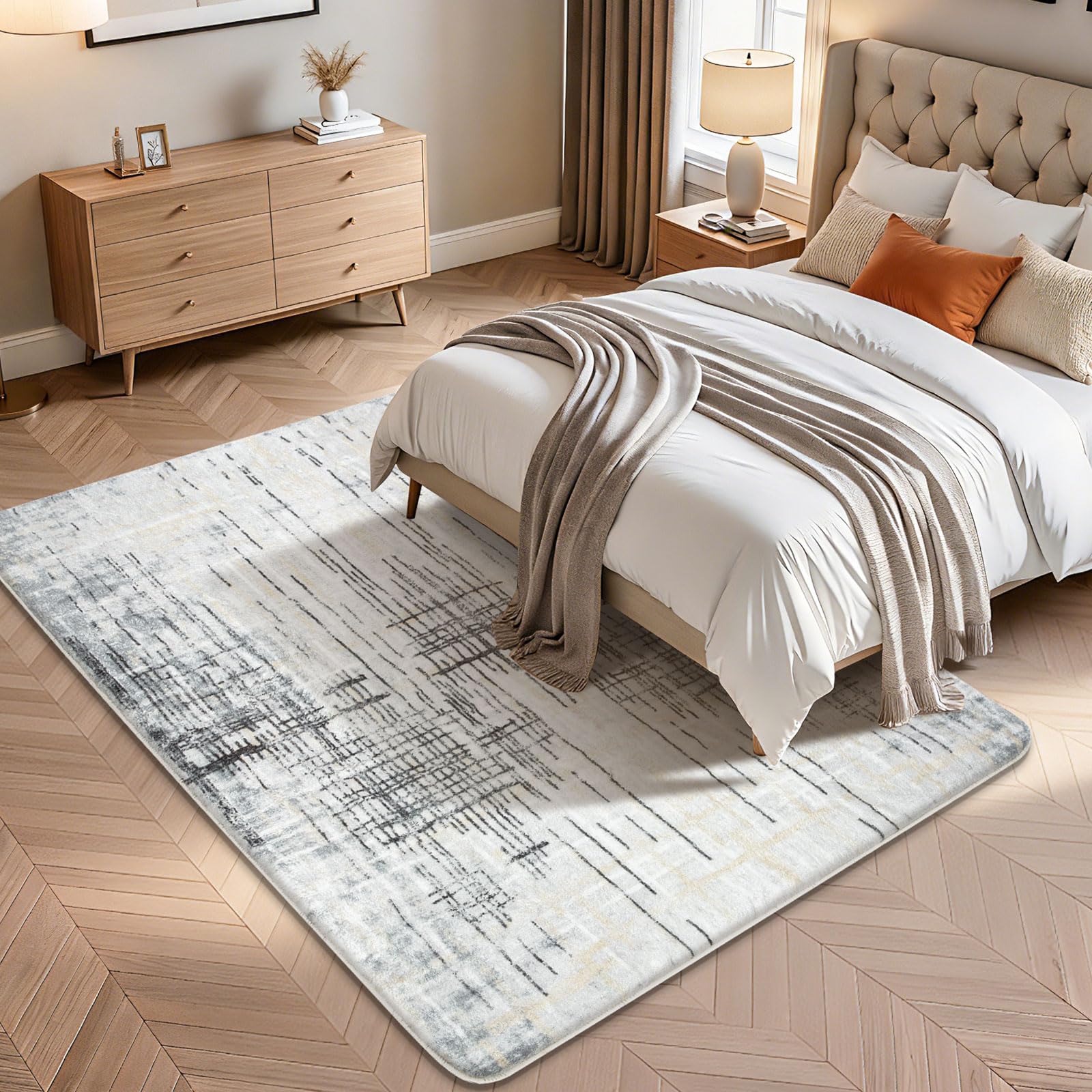 Tinyboy-hbq Tappeti dal design moderno per soggiorno, a pelo corto, per soggiorno, camera da letto, grigio (160 x 200cm, Grigio/Beige)