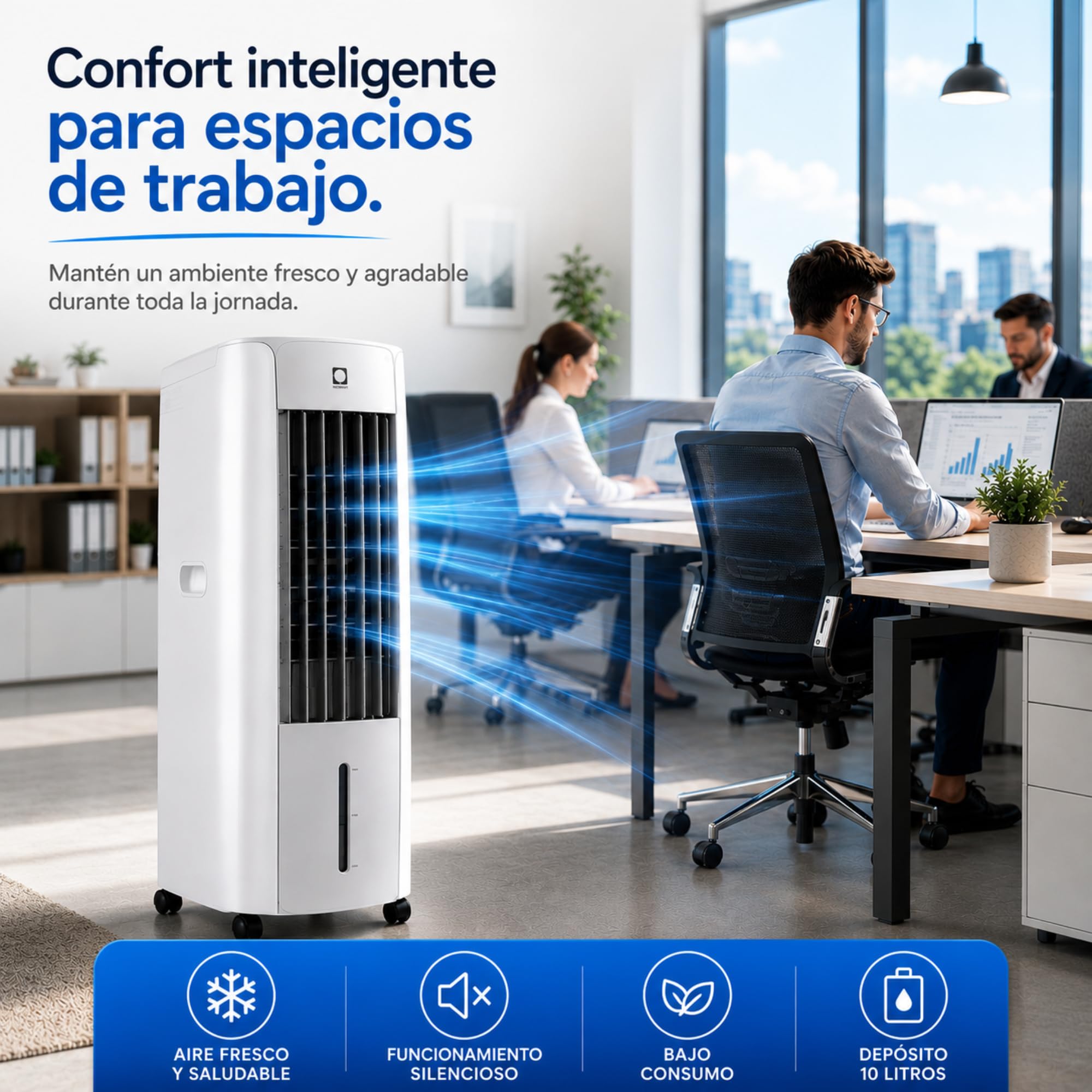 Vonala Climatizador Evaporativo con Calefacción E1100C – Enfriador de Aire Portátil 3 en 1, Depósito 10L, 6 Velocidades, Mando a Distancia, 130W, Cobertura 25m²