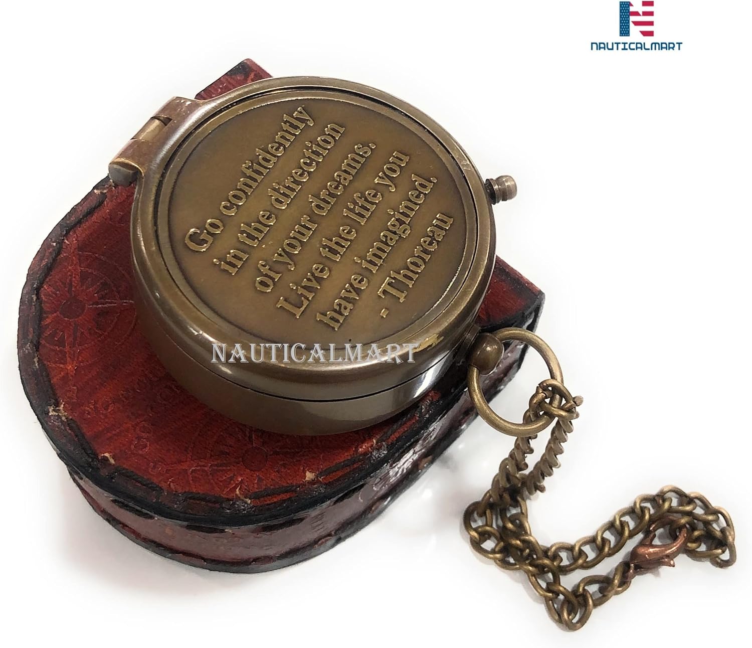 Thoreau's Go Confidently Quote Engraved Compass Inspirational Quotes Engraved on a Brass Compass - Gift for Graduation, Anniversary, Baptism, Retirement, or Christmas - Vintage Style Working Compass