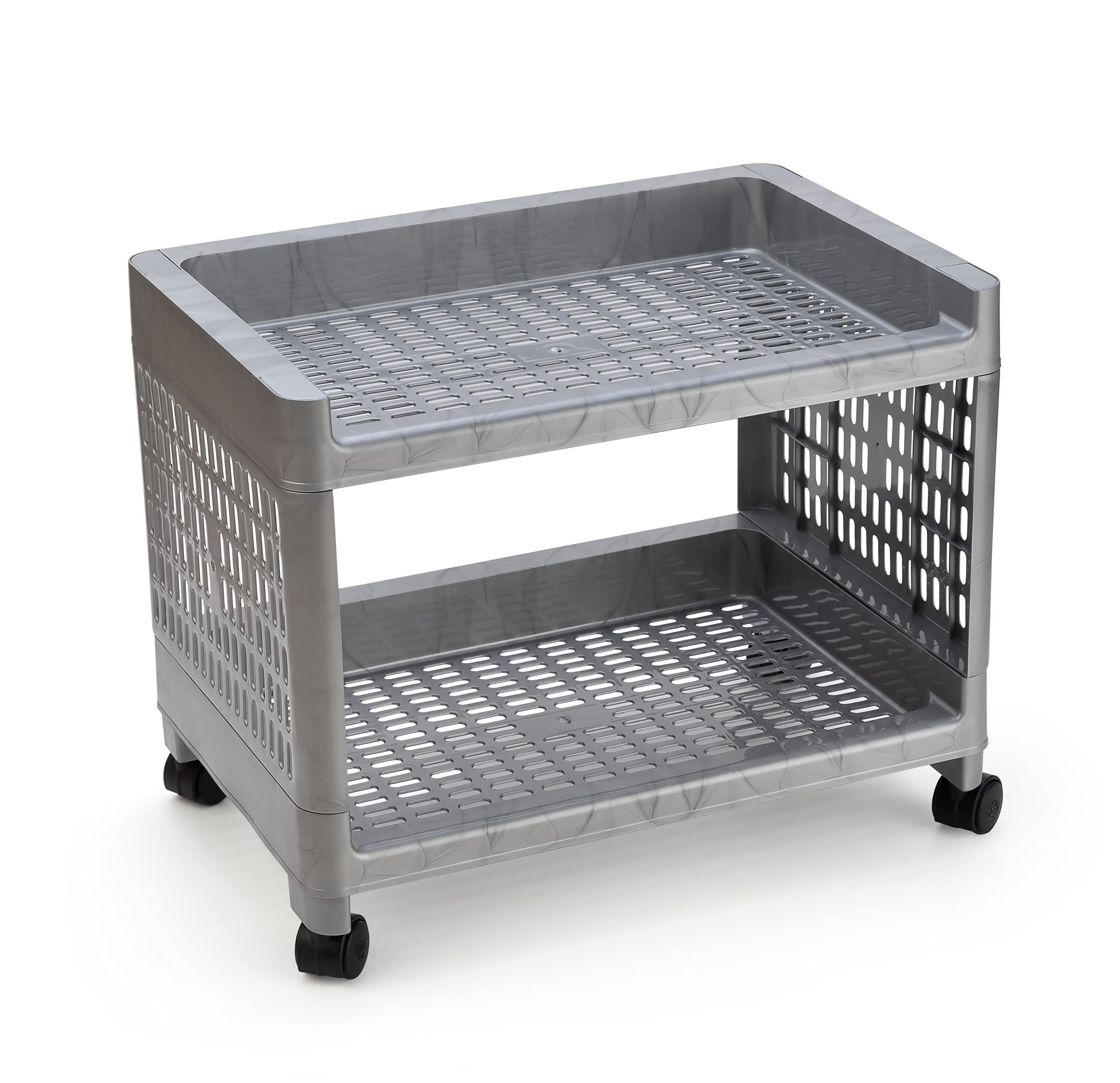 Morbrix 2 Layer Multipurpose Storage Organizer Shelves, Plastic Kitchen Trolley Rack, Rolling Cart Trolley with Wheels for Kitchen, Home, Office (Silver) (B09Y5ZCKZ3) Amazon Price History, Amazon Price Tracker