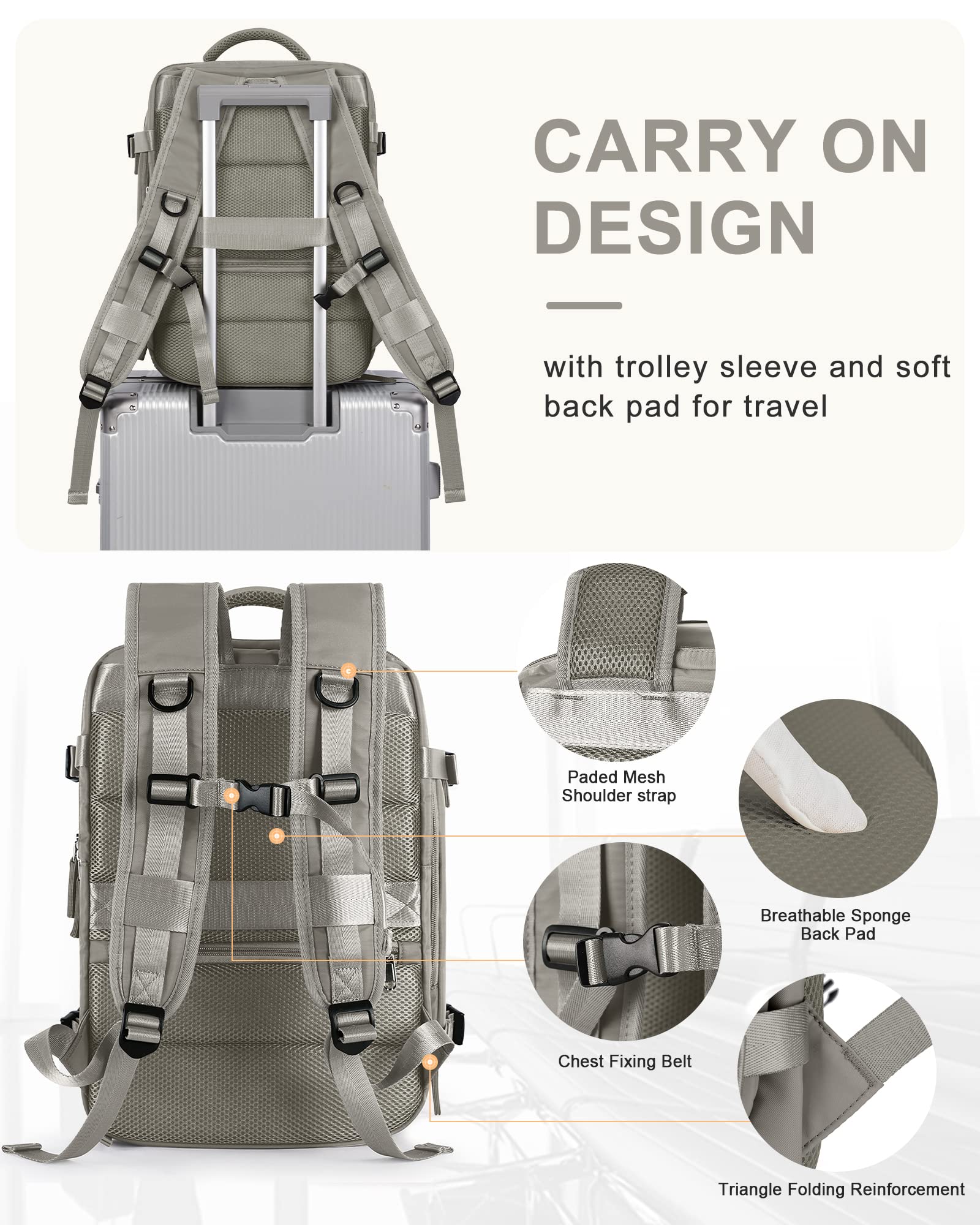 BJLFS Borse da Cabina per Ryanair 40×20×25 Bagaglio a Mano Easyjet 45×36×20 Borsa Zaino da Viaggio, Zaino da trekking,Zaino Casual per laptop da 14 pollici per scuola