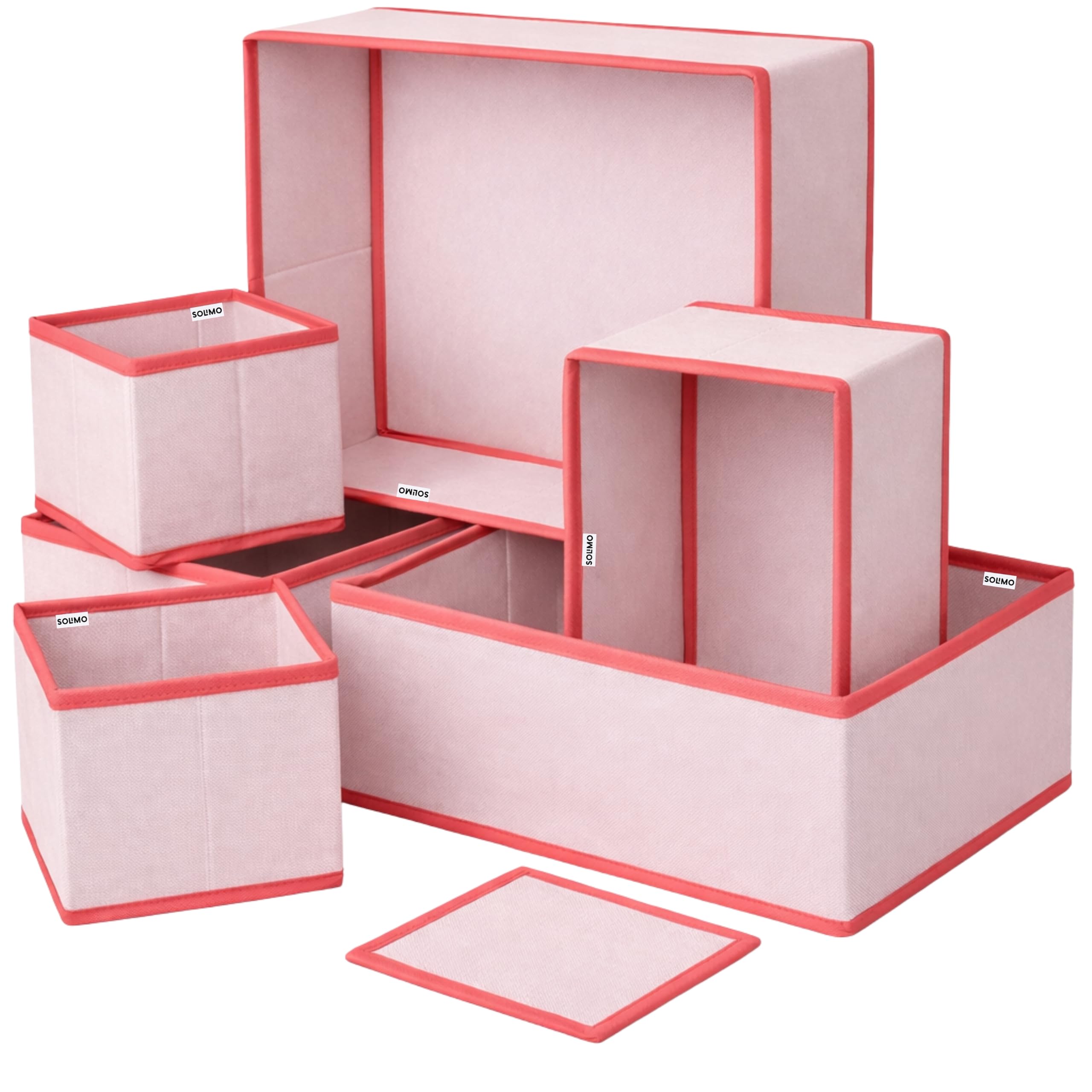 Amazon Brand - Solimo 6-Piece Foldable Cloth Storage Box Set | Cube Baskets, Bins & Dividers for Closet & Dresser Drawer Organization | Storage for Shirts, Pants, Underwear, Bras, Socks, Inners - Pink-image-12