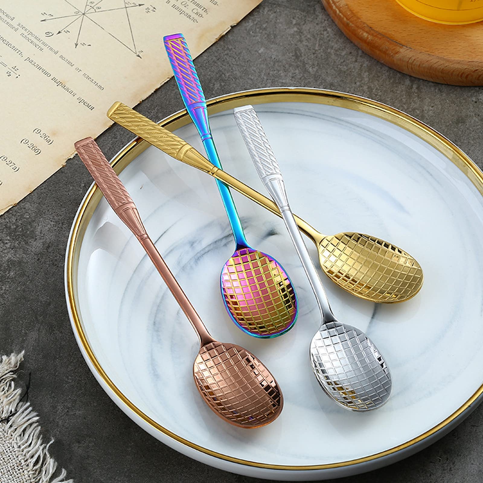 cucharas de sopa Cucharas mezcladoras de café de acero inoxidable - Cuchara de helado de raquetas de tenis creativo, cucharas de postre de crema larga Conjunto de 5 (multicolor) Cuchara para servir de