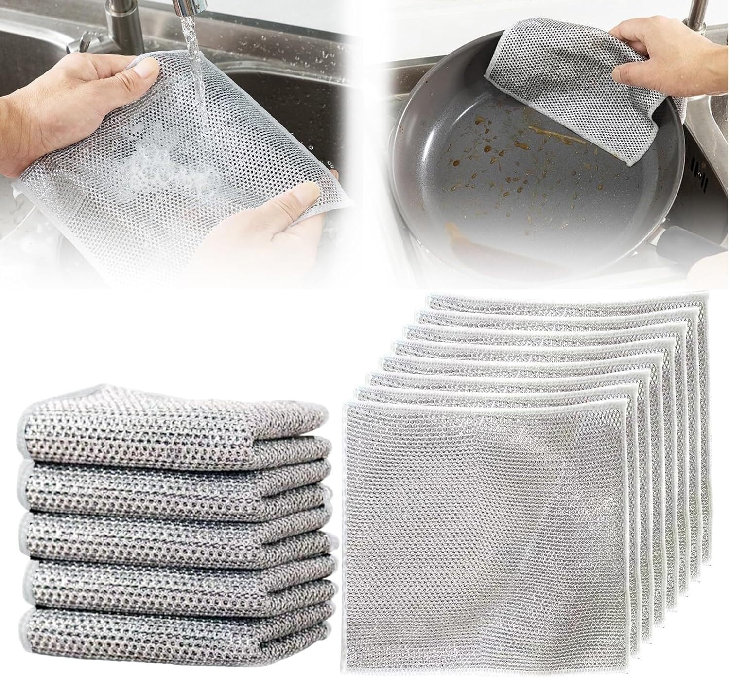 6pcs Multifunctional Non-Scratch Wire Dishcloth, Multipurpose Wire Dishwashing Rags for Wet and Dry, Scrubs and Cleans for Dishes, Sinks, Counters, Stove Tops, Various Stubborn Stains Y01J-206(6pcs)