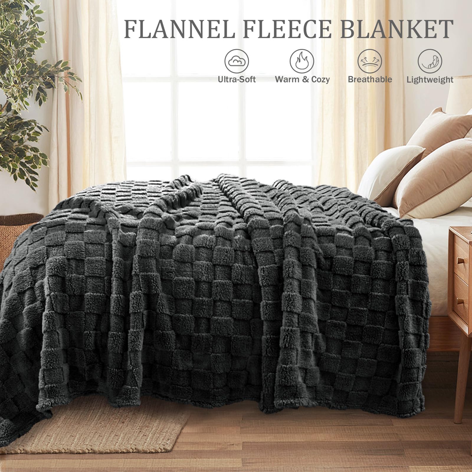 Exclusivo Mezcla Fleece Throw Blanket for Couch,Super Soft and Warm Lightweight Checkered Pattern Blankets for All Seasons 127x152 CM - Image 4