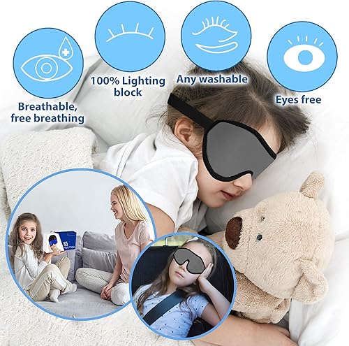 Miniatura 7 de Astra VENA Máscara de sueño 3D para niños, con bloqueo de luz, antifaz contorneada de espuma viscoelástica para dormir, correa ajustable para los