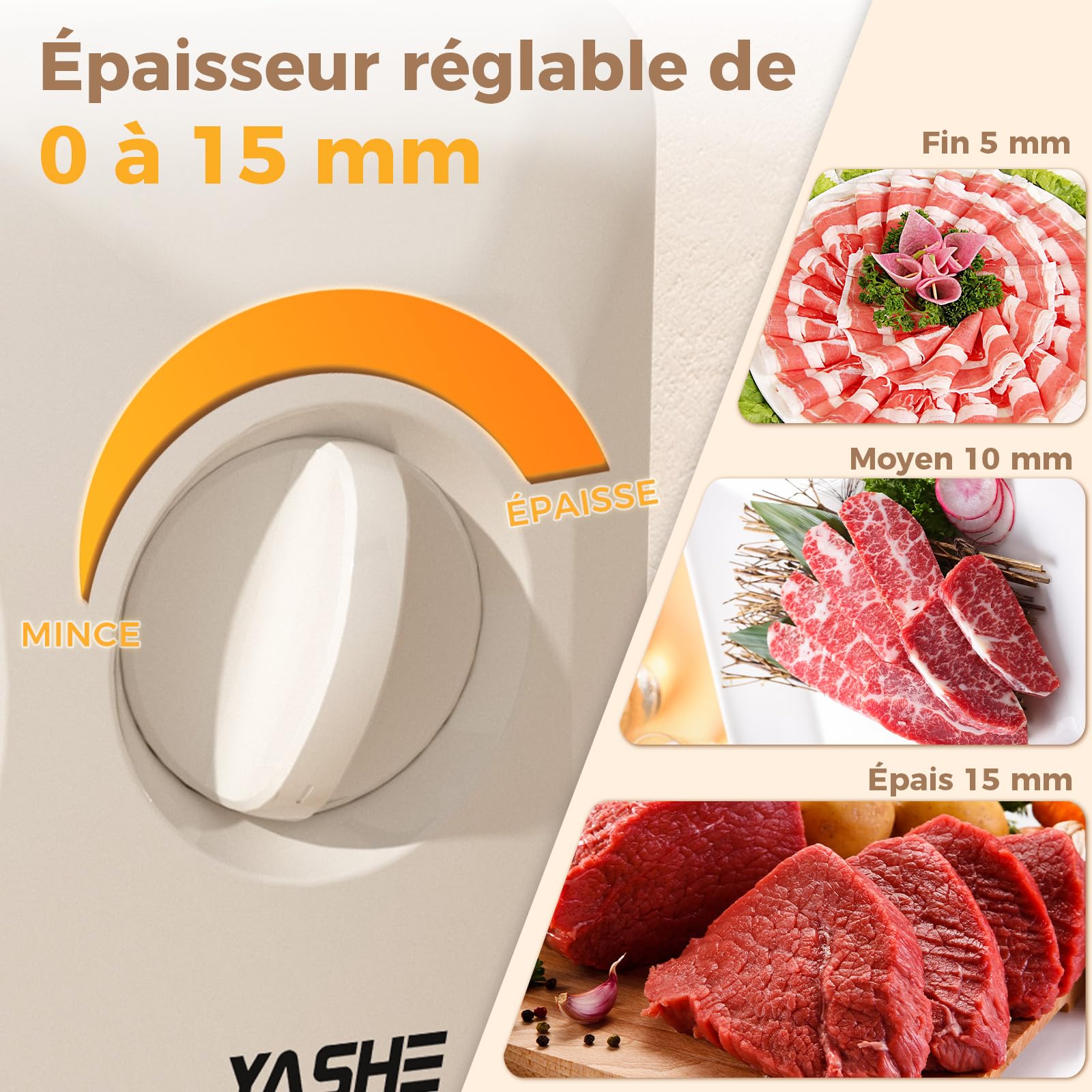 YASHE Trancheuse Électrique Pliable 180W Lame 17 cm Épaisseur Réglable 0–15 mm