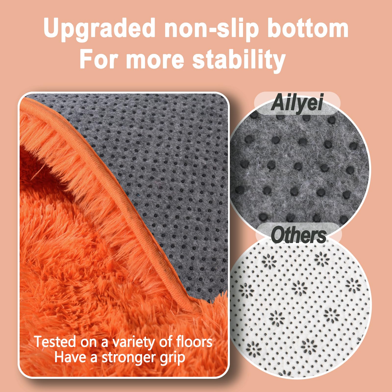 Alfombra suave y esponjosa para sala de estar de 6 x 9 pies, color naranja, lavable | Alfombra antideslizante de 6 x 9 pies para dormitorio, alfombra de felpa mullida de pelo alto, resistente al fuego