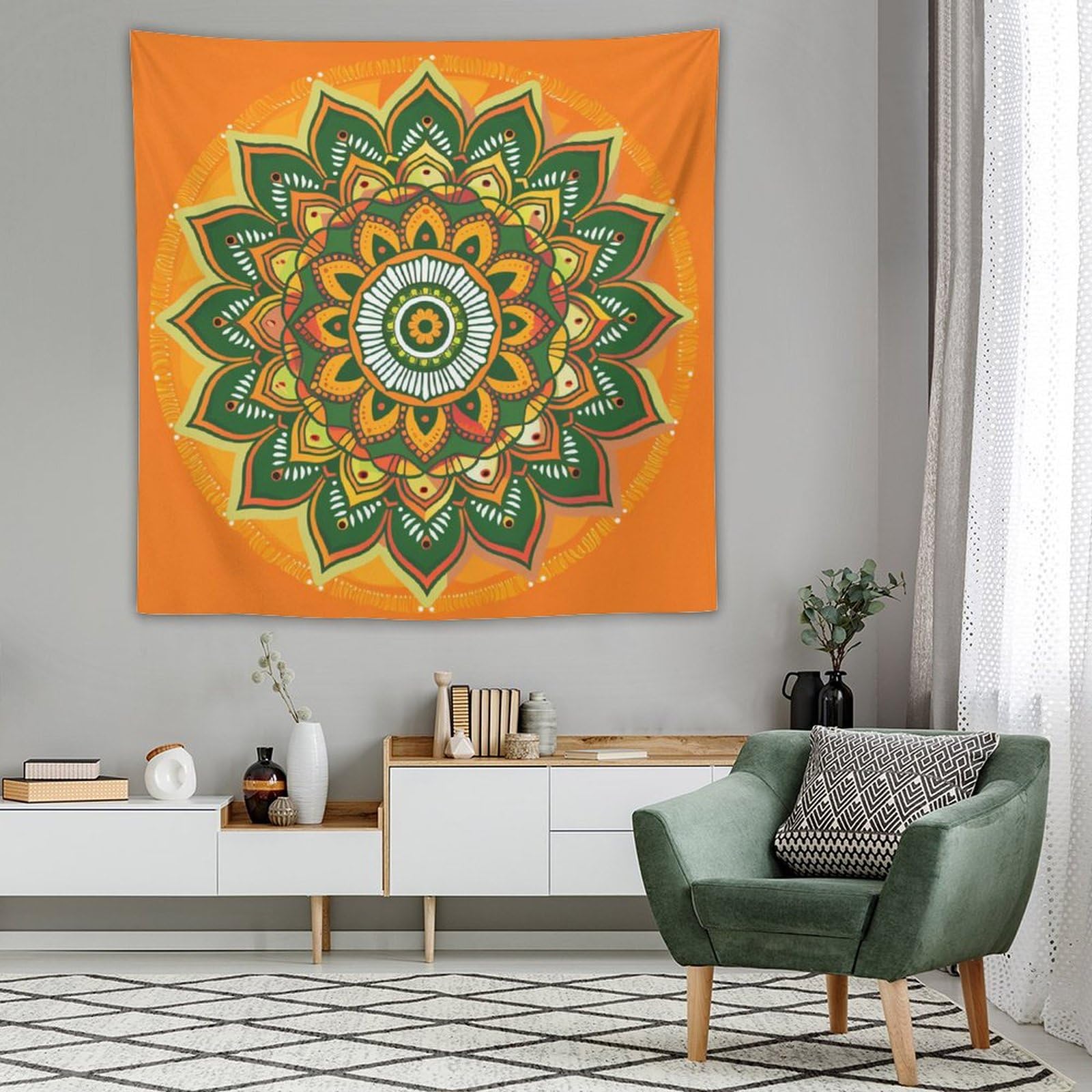 Amazon.com: MaSiledy Tapestry Orange And Green Mandala Design