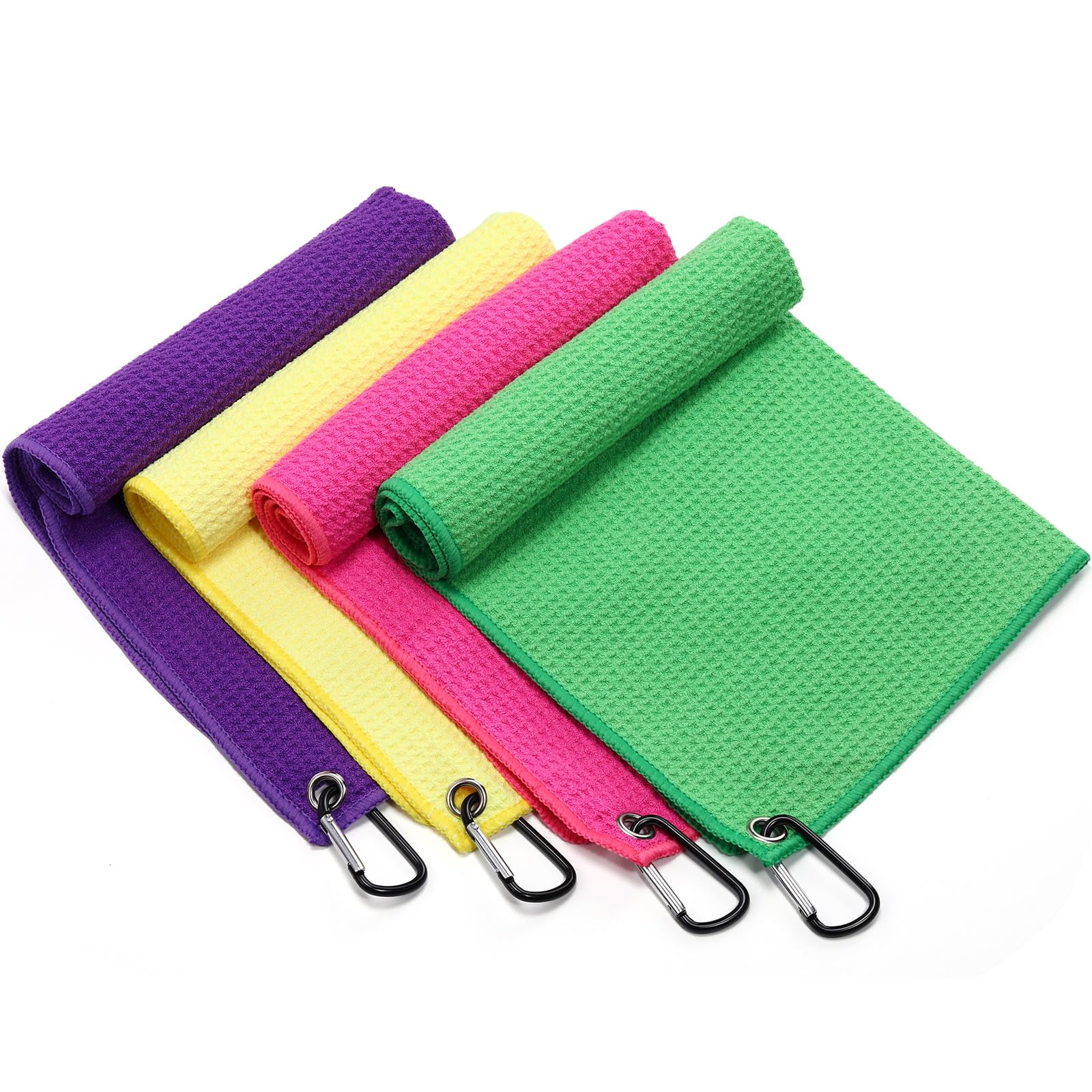 Remagr 4 Pack Golf Towel for Bags Microfiber Fabric Towel Bag with Clip Waffle Pattern Golf Accessories for Men Women Ball Club Set, Multiple Colors