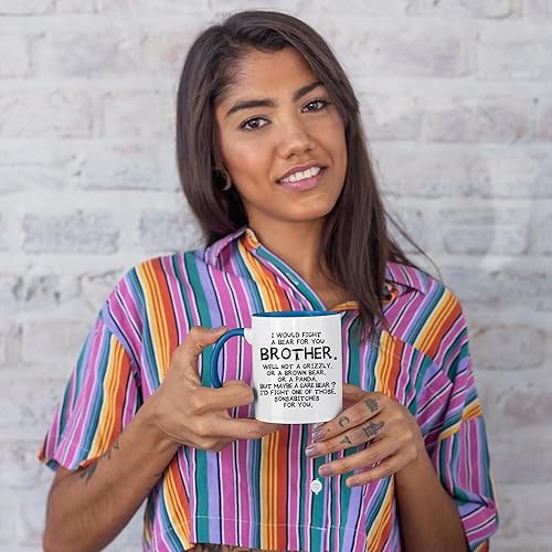 Miniatura 9 de Taza de café con texto en inglés "I Would Fight a Bear for You Brother" (11 onzas), color blanco