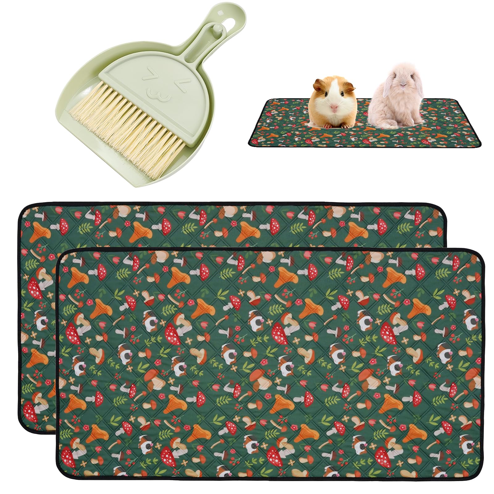 RFYTDCF 2 Pack Guinea Pig Cage Liner, Reusable Waterproof Washable Guinea Pig Bedding Rabbit Cage Liner Pee Pad Absorbent Includes Cleaning Tools for Small Animals Chinchillas Puppy 60x45cm