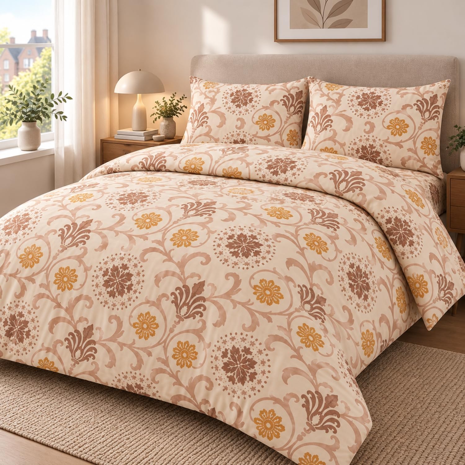 Opulent Living King Size Duvet Cover Sets, 4pc Fitted Sheet & Pillowcases