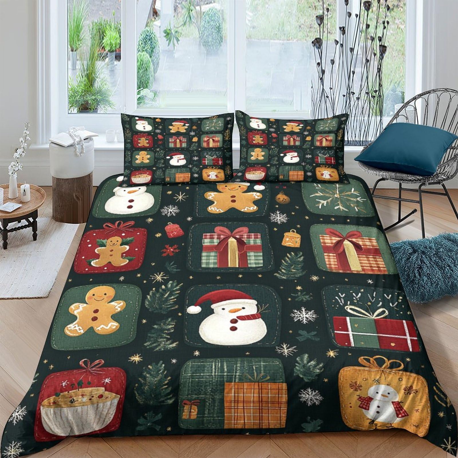 Ctjqhvkz Style-1 3D Printed Fitted Sheet Microfiber Snowman Bed Cover For Bedroom Guest Room Decor Dustproof Single（135X200cm）