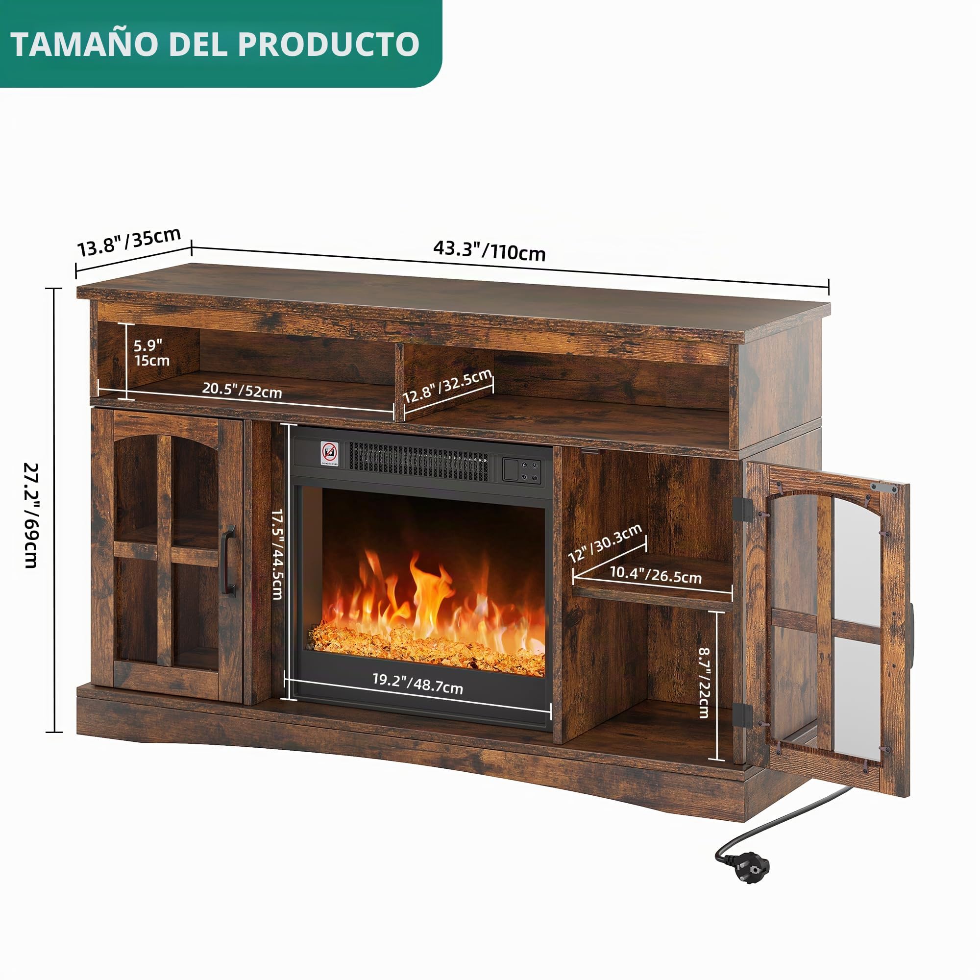 YITAHOME Chimenea eléctrica con calefacción, Chimenea eléctrica para la Sala de Estar con Efecto de Llama, Llama Ajustable, Temporizador de 1-8 Horas, protección contra sobrecalentamiento, función de