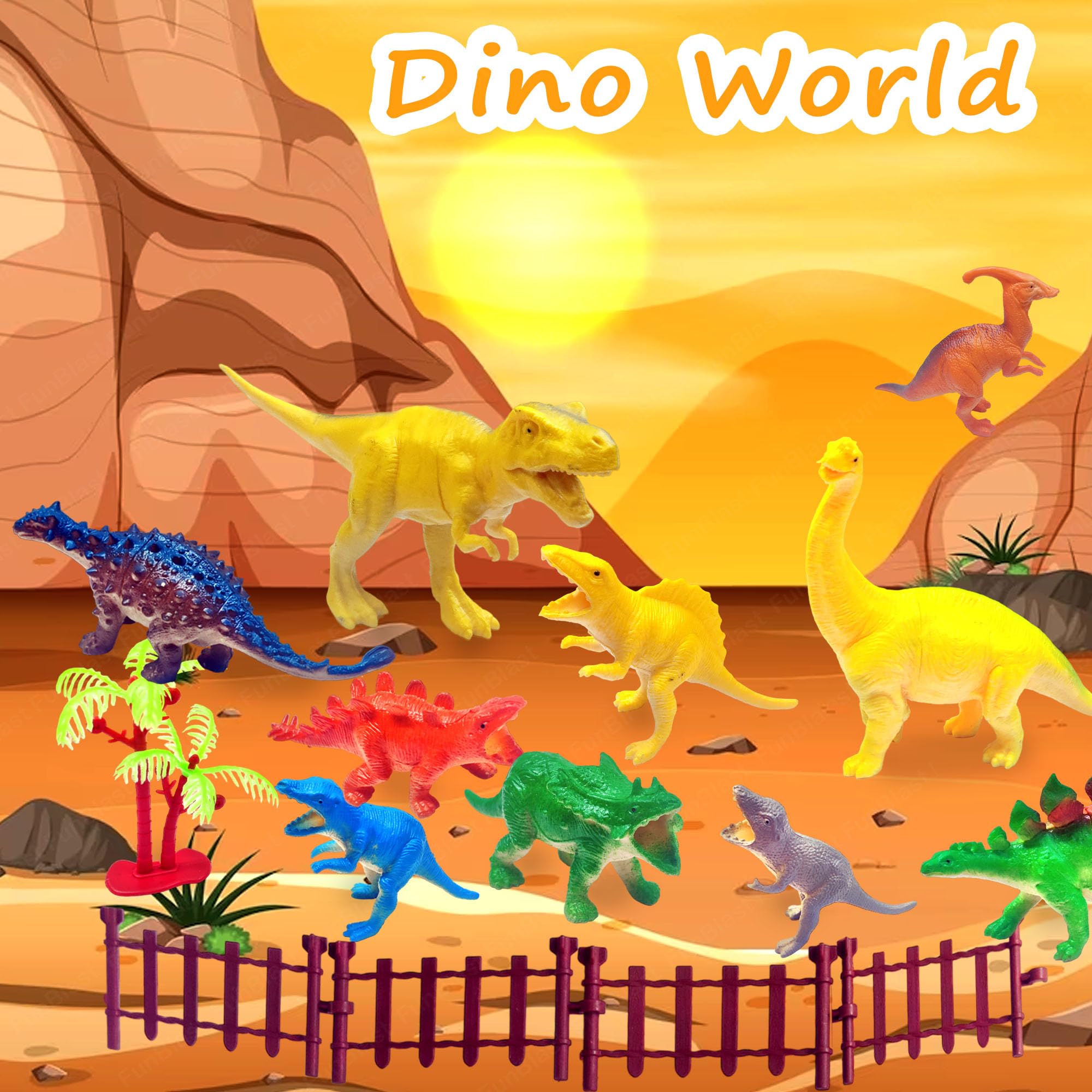 FunBlast Dinosaur Toy Set of 12 Pcs, Dinosaurs Animals Figures Toys Set for Kids,Boys, Animal Figure Toys for Children (Multicolor) 2