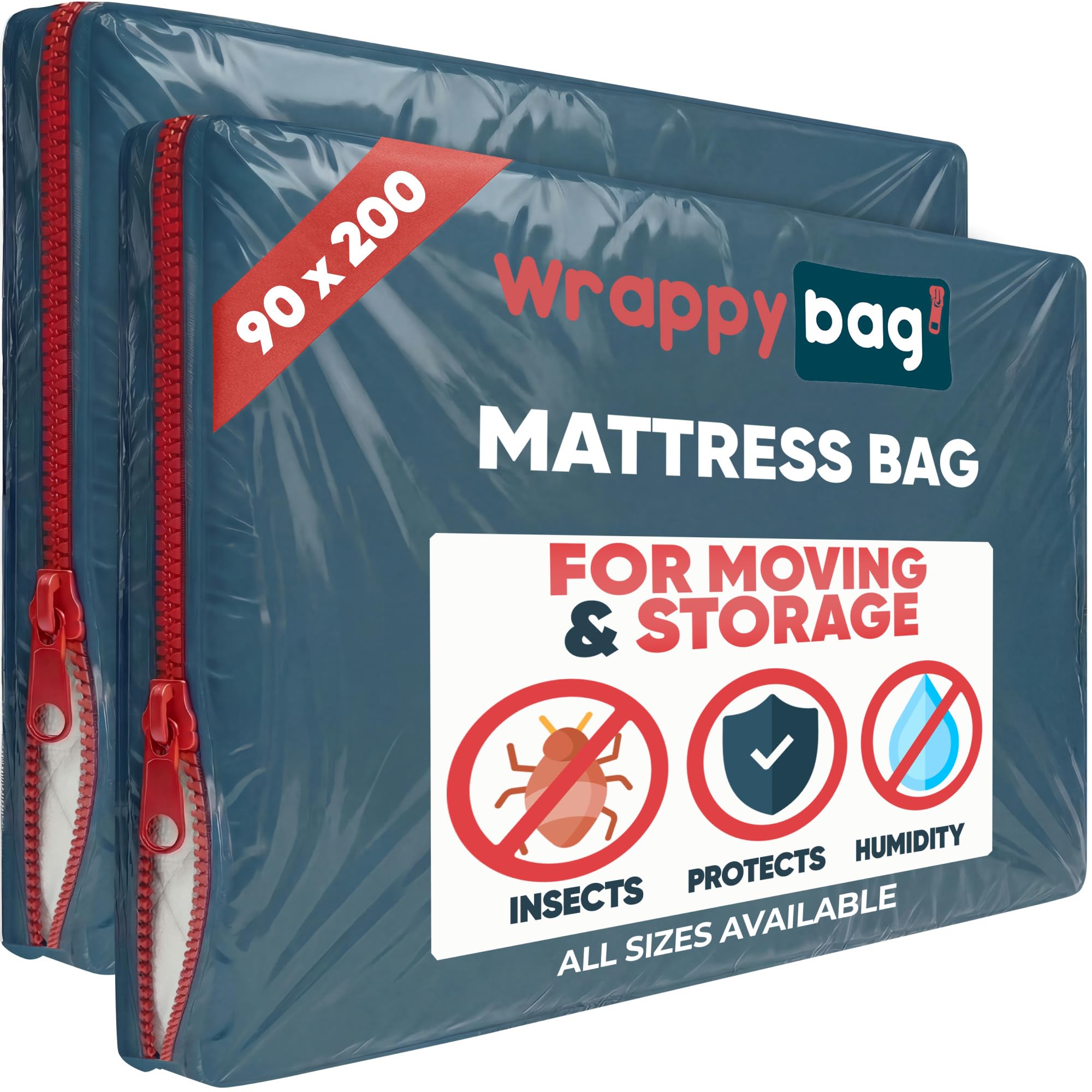 WRAPPYBAG – Opaque Plastic Mattress Storage Bag – Heavy-duty mattress bag – Durable Storage Bag – Moving house essentials, for Storage & Transport - Single 90 x 200 - Set of 2 cm — image 1