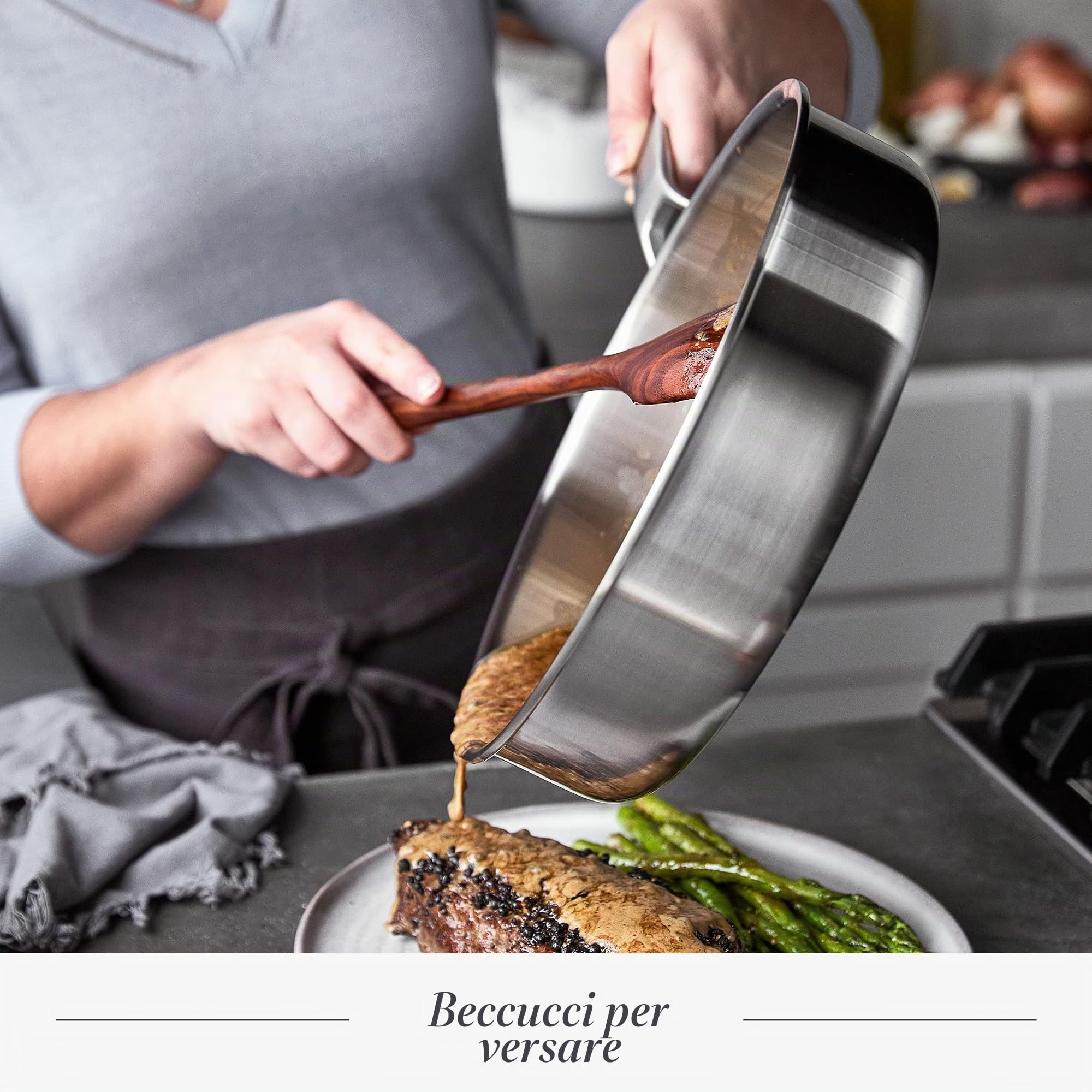 Merten & Storck Tri-PLy Batteria di Pentole 2 Pezzi con Coperchi,26cm & 30cm,a Induzione in Acciaio Inox,sicure per gli utensili in metallo,Multi Clad,lavabili in lavastoviglie e in forno,Argento