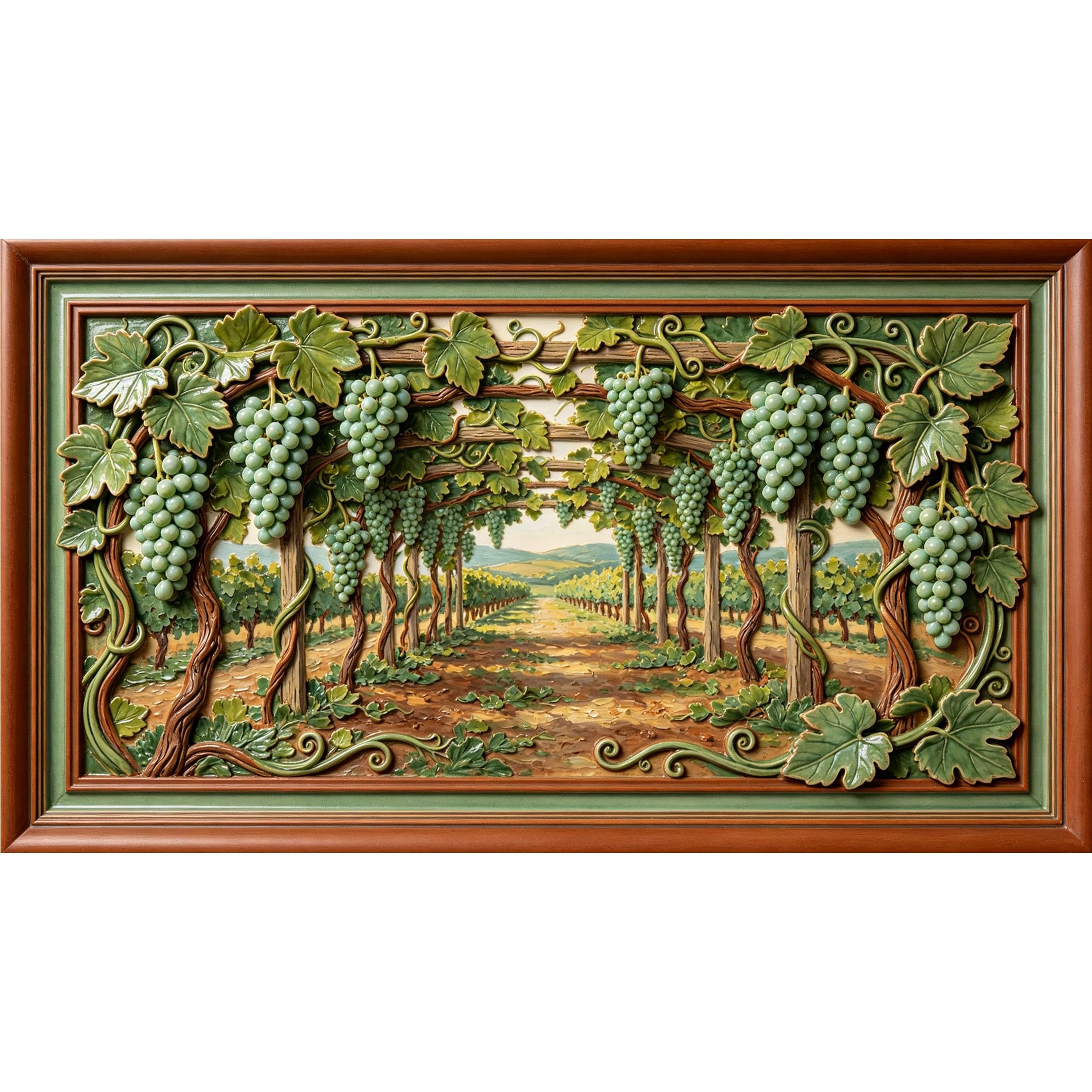 QZLITHOTIC 50×90cm3D Framed Wall Art， Tuscan Vineyard Grape Harvest Self?Adhesive Mural， Water?Activated Peel & Stick Fabric Decor Wall Decal for Bedroom Living Room