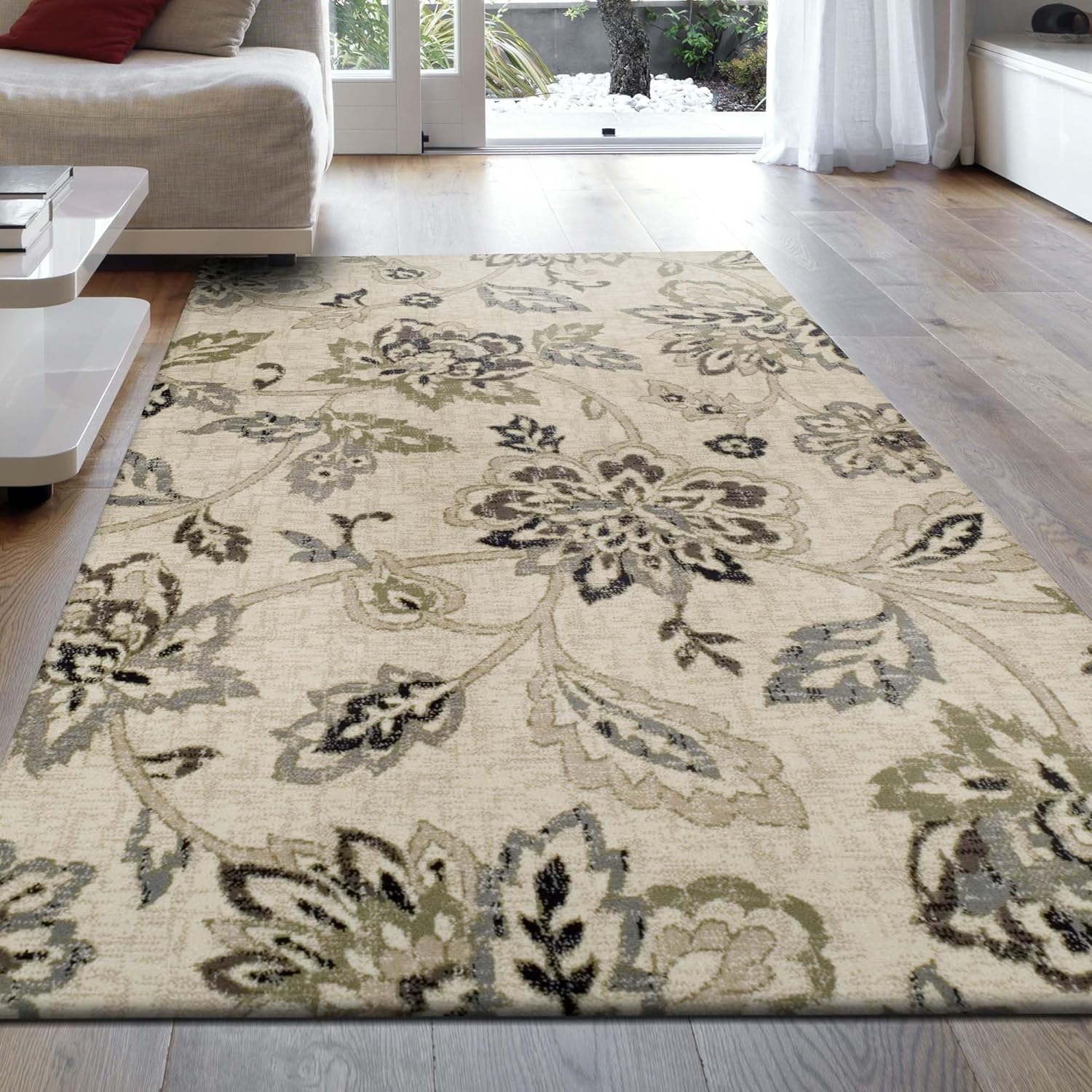 BNM Indoor Small Area Rug with Jute Backing, Farmhouse Floral Decor, Perfect for Entryway, Hallway, Living Room, Bedroom, Office, Kitchen, Dorm, Plush, Jacobean Collection, 2' x 3', Multi-Color