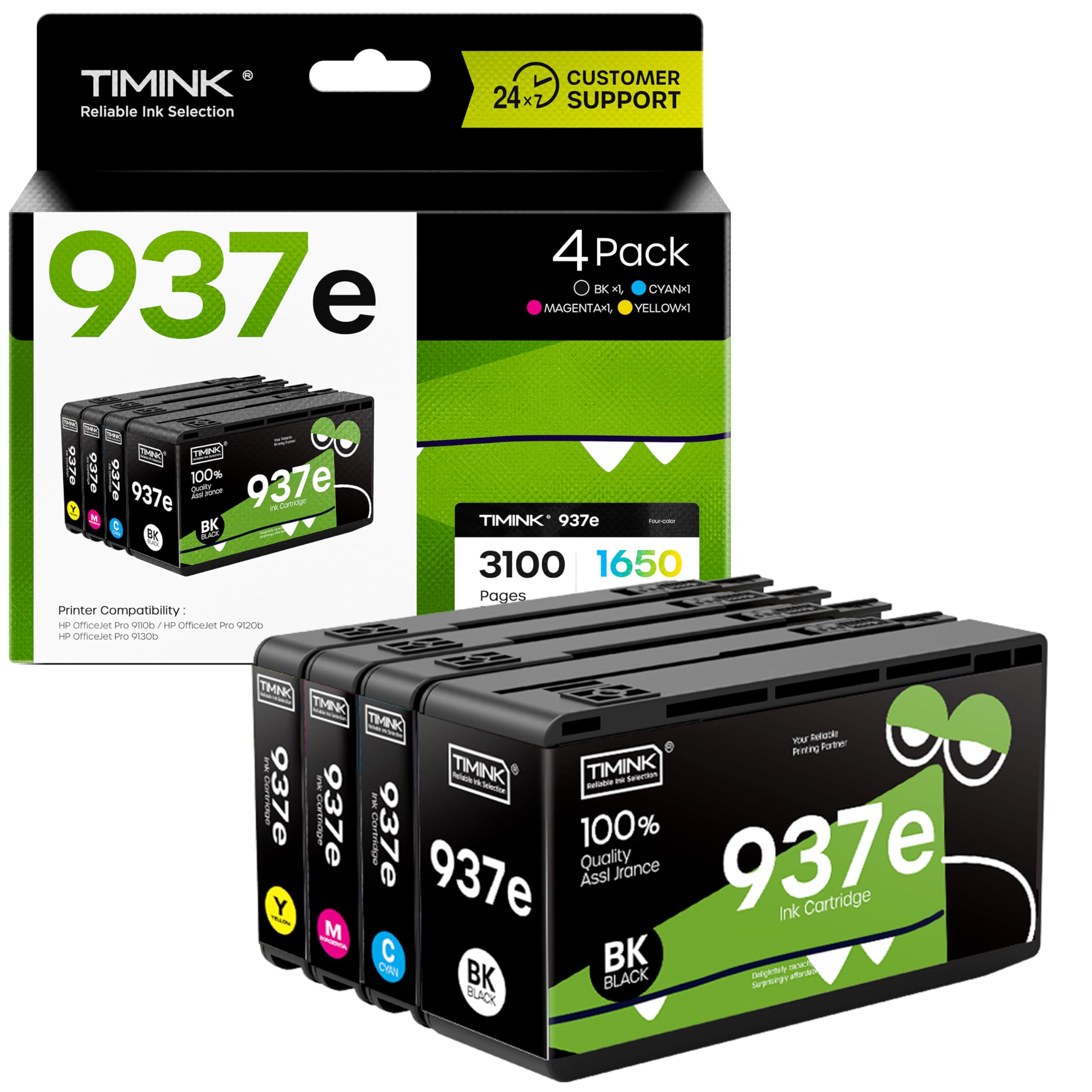 937XL Cartuchos de Impresora compatibles con HP 937E 937 XL compatibles con HP OfficeJet 9110b, 9130b, 9120b, 9117b, 9720 y 9730 (con Chip)