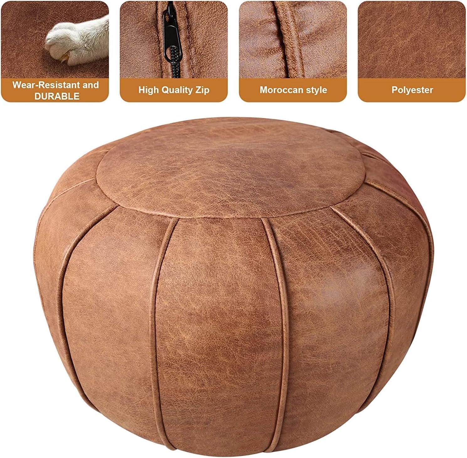 Louis Donné Unstuffed Pouf Ottoman Handmade Moroccan Storage Footstool Seat Round Home Decoration Pouf Cover Multi Functional Bean Bag Floor Chair for Living Room, Office, Bedroom, Balcony Decor